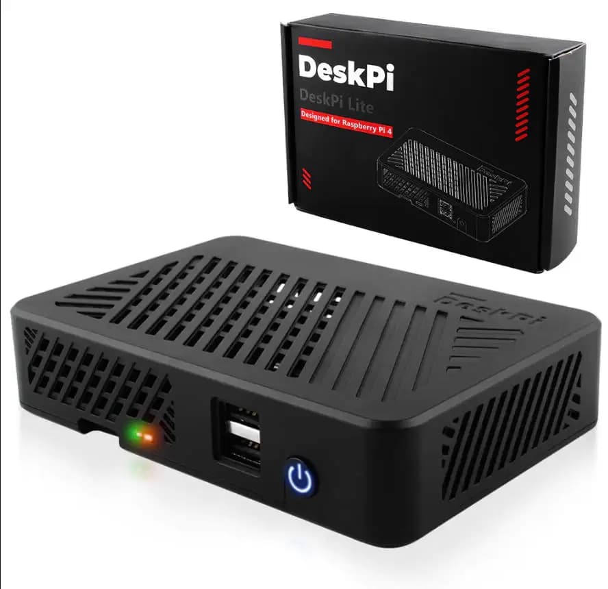 DeskPi Lite for Raspberry Pi 4, with power button/heat divider with PWM fan/double USB HDMI full-size/extra two