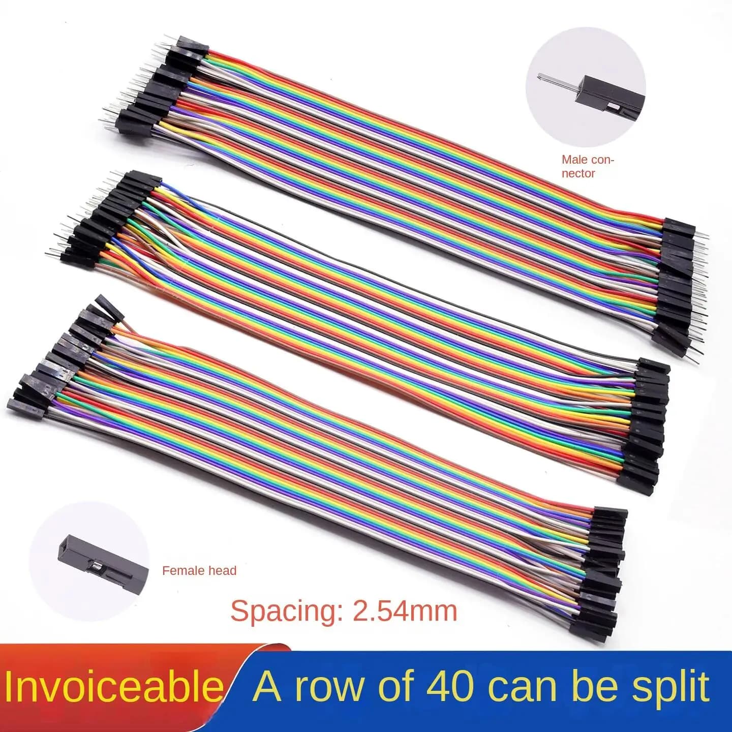 High Quality Dupont Jumper Cable, 40 Pieces, 10/20/30cm, 2.54mm, 1p-1p, for Breadboard and Arduino