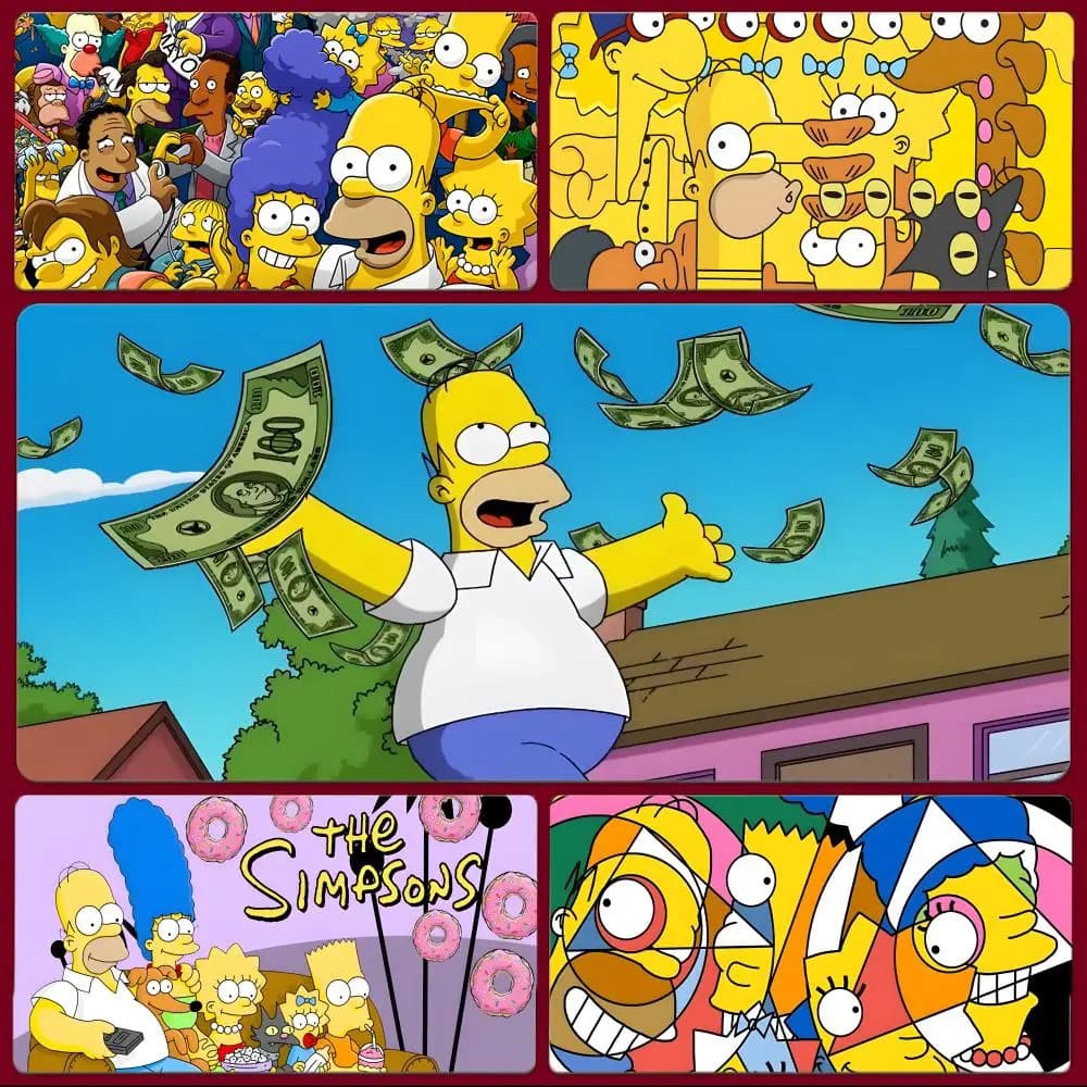 Divertente Tappetino per Mouse Classico dei Cartoni Animati I Simpson, Grande Tappetino da Gioco con Bordi Cuciti, Tappetino da Scrivania Spesso per PC
