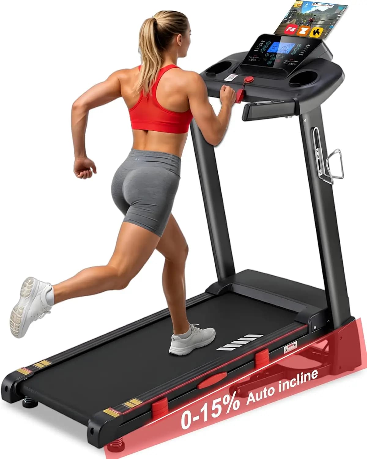 Home Foldable Treadmill, 15% Auto Incline, 3.0 HP Motor, 10 MPH Speed, 18" Extra-Wide Belt, 36 Programs, Bluetooth APP Connected for Running