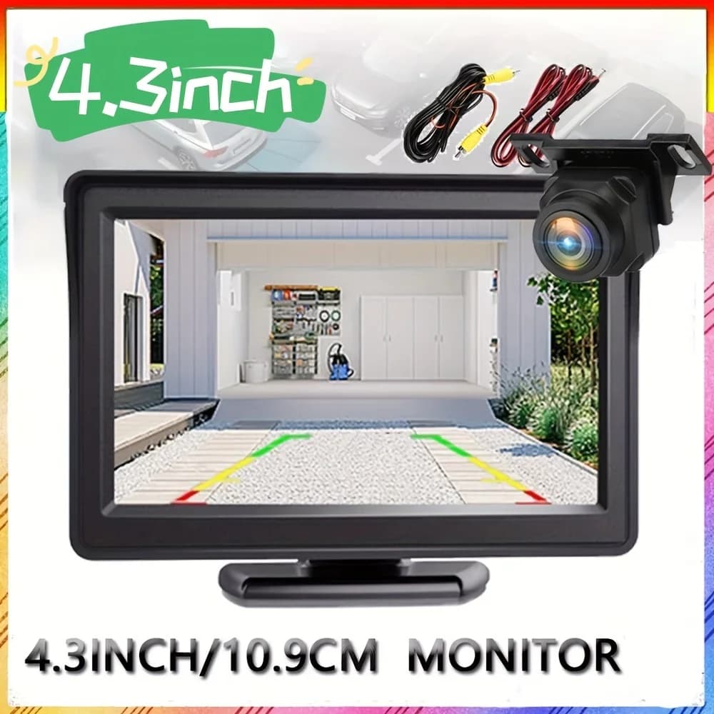 Monitor da 4,3 Pollici con Telecamera Posteriore per Auto, Telecamera Universale per Retromarcia 12V per Pickup e SUV