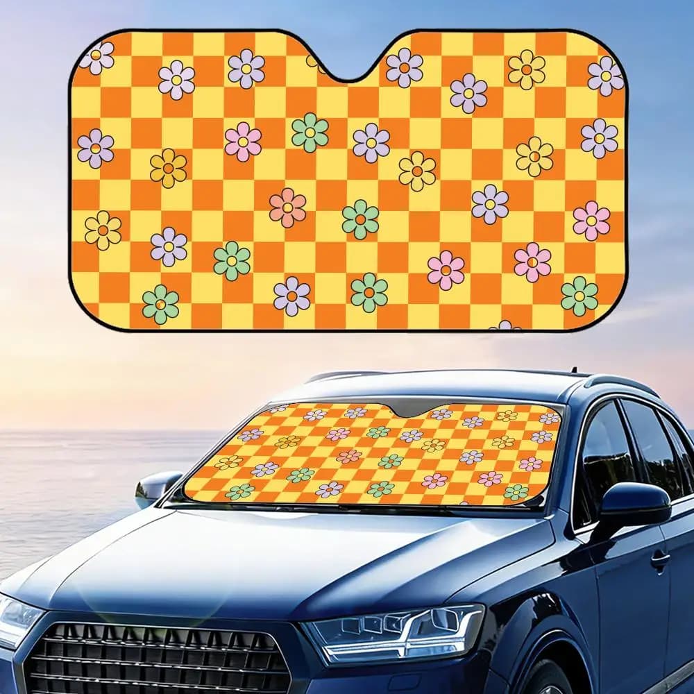 Parasole Pieghevole Universale per Auto con Motivo a Scacchi, Protezione UV e Isolamento Termico