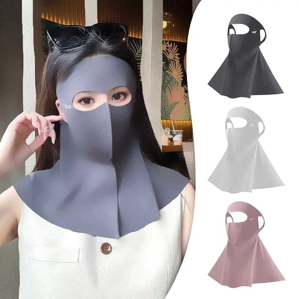 Maschera Protettiva Solare in Seta Ghiaccio alla Moda UPF50+ Integrale Anti-UV, Sciarpa Copricollo Antipolvere, Maschera Parasole per Ciclismo