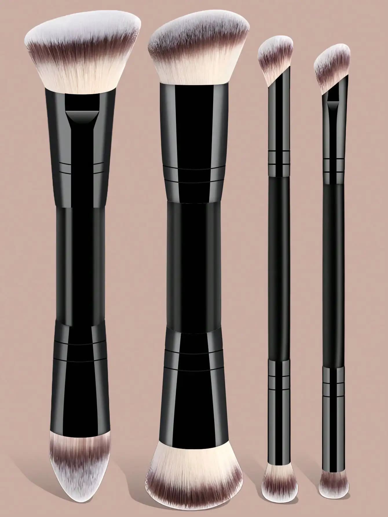 Set di pennelli per trucco professionali a doppia punta da 4 pezzi - Include pennello per fondotinta, pennello per contorno, pennello per fard, pennello per cipria, pennello per ombretto, pennello per correttore, pennello per illuminante, pennello per miscelare. Setole in fibra morbida, portatili per i viaggi, ottimo regalo per donne e ragazze