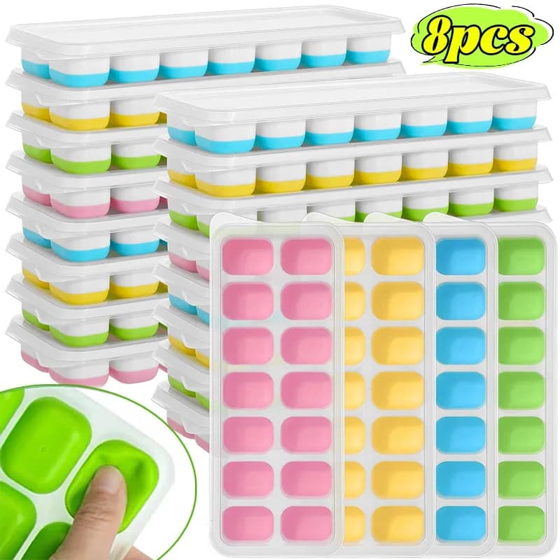 Stampi per Ghiaccio in Silicone con Coperchio Rimovibile, per Succhi, Cocktail, Yogurt, Gelati e Ghiaccioli Fai-da-Te, Accessori da Cucina e Bar