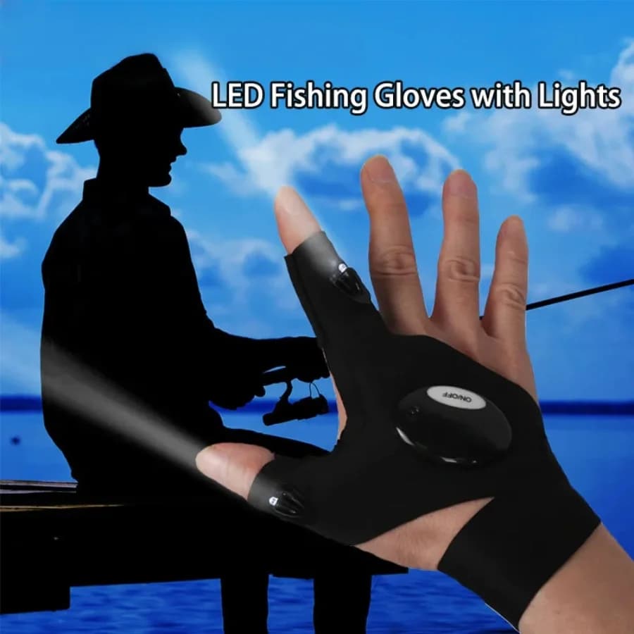 LED Gloves Mid-Age for Men and Women, Waterproof for Night Fishing, Cycling, Running, with Torch, Resistant and Without fingers