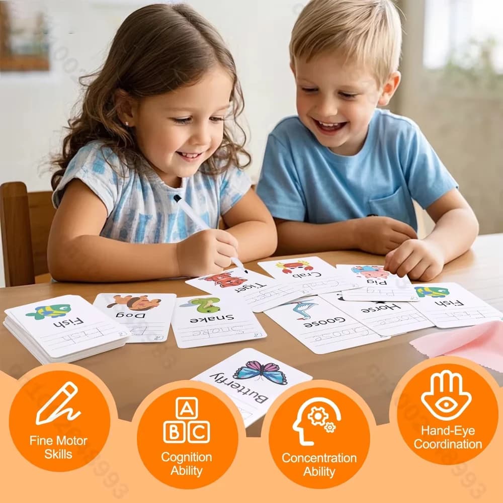 Parole inglesi Impara a scrivere Flashcard Animali Bambini Pratica Parole Carte Giocattoli Montessori Giocattoli educativi per bambini precoci per bambini
