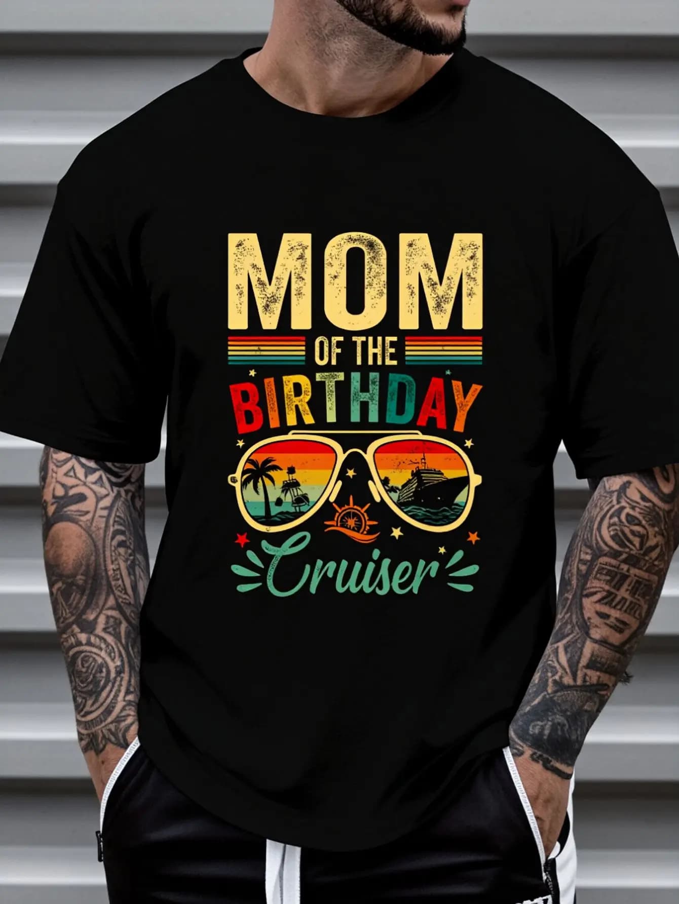 100% Cotton Mom Of The Birthday Cruiser Sunglasses Cruise Vintage T-Shirt Fashion Women's Men's Graphic Tee Causal Tops
