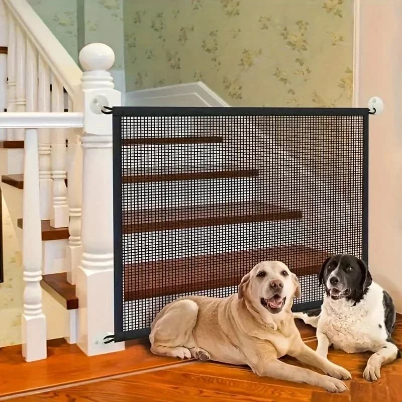 Recinzione per barriera per cani resistente con ganci Rete isolata Porta a specchio pieghevole in rete traspirante Cancello di sicurezza per animali domestici per interni ed esterni