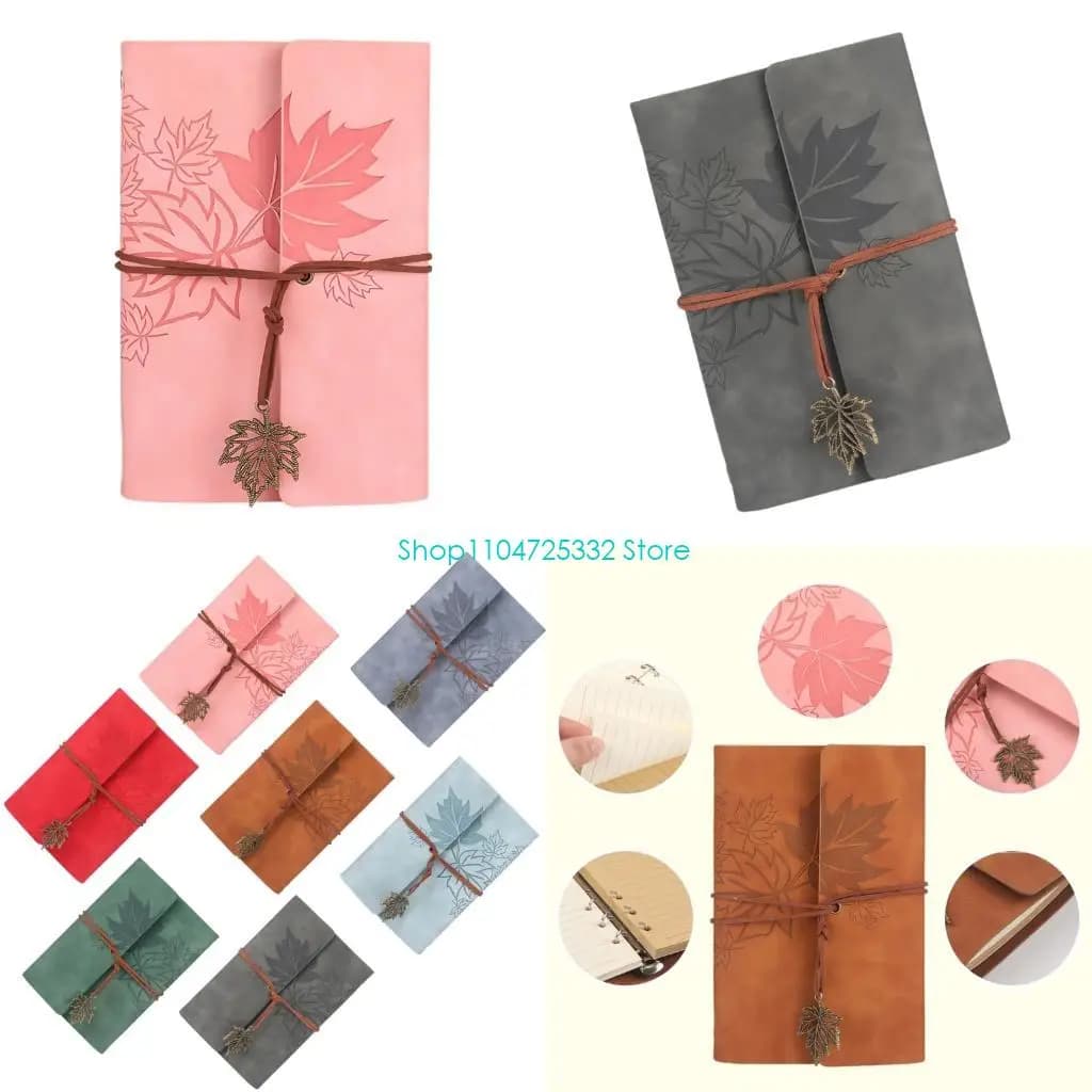 P5EA Notebook Portable Journal with 6 Rings Leather Binder Covers 75 Sheet String Closure for Journaling Sketching