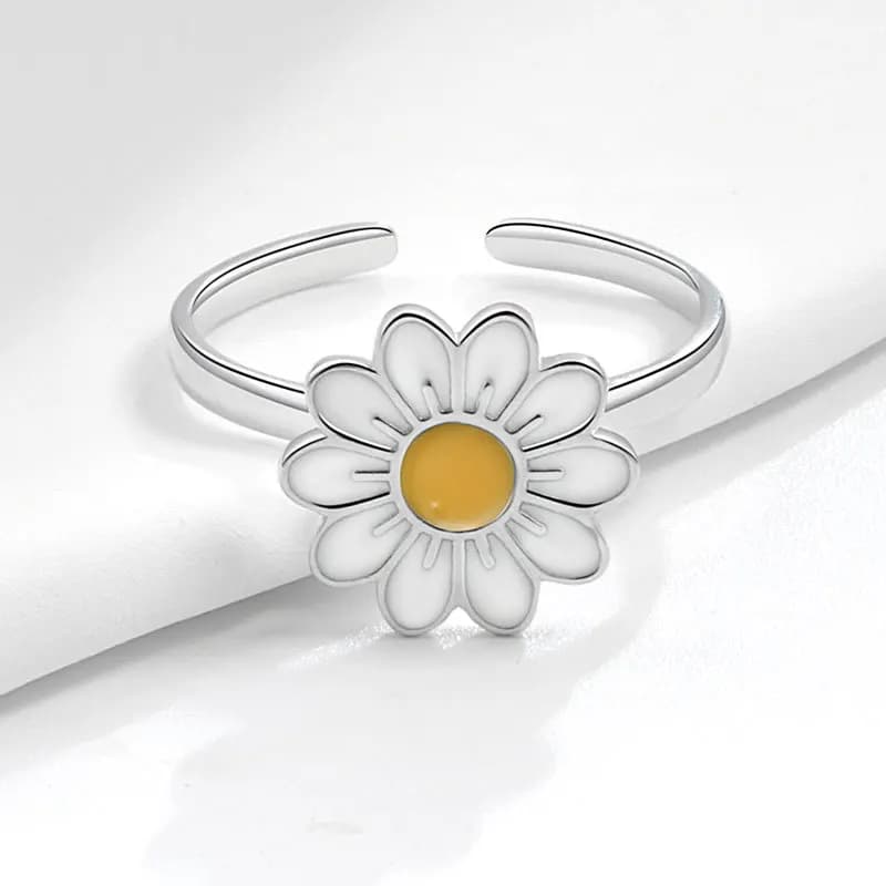 Anello Girevole Smaltato Daisy per Donne, Anello Antistress e Antiansia, Gioiello Regolabile in Metallo
