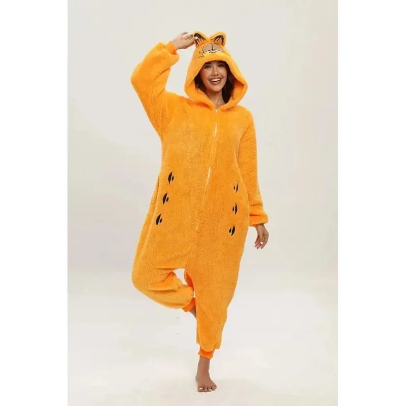 Premium Outfit Unisex Garfield Costumes Onesies Cat Cosplay Pajamas Adult Pyjamas Animal Sleepwear Jumpsuit