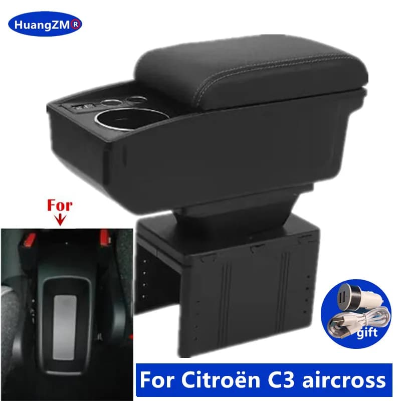 Per Citroën C3 scatola bracciolo aircross Per Citroen C3 Bracciolo auto scatola portaoggetti centrale a doppio strato Retrofit interno accessori auto