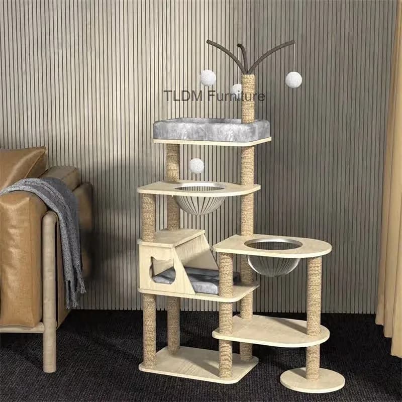 Torre per Gatti Creativa con Capsula Spaziale, Struttura per Arrampicata in Legno Massiccio, Lussuosa Torre per Gatti con Piattaforma di Salto