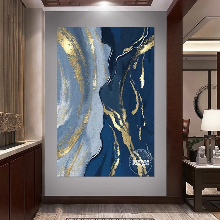 Golden Lamina Structured Abstract Art, Artworks of Oil Paintings on Canvas, handmade wall image in simple style, without frame, room decoration