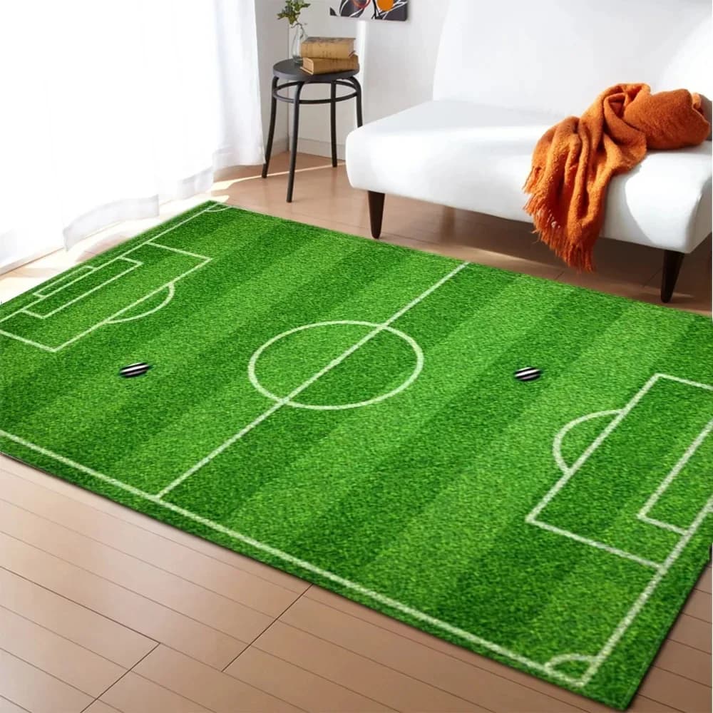 Tappeto 3D a Forma di Campo da Calcio per Camera da Letto, Soggiorno, Decorazione Casa, Tappetino d'Ingresso, Tappeto per Cameretta Bambini, Morbido Tappetino da Pavimento