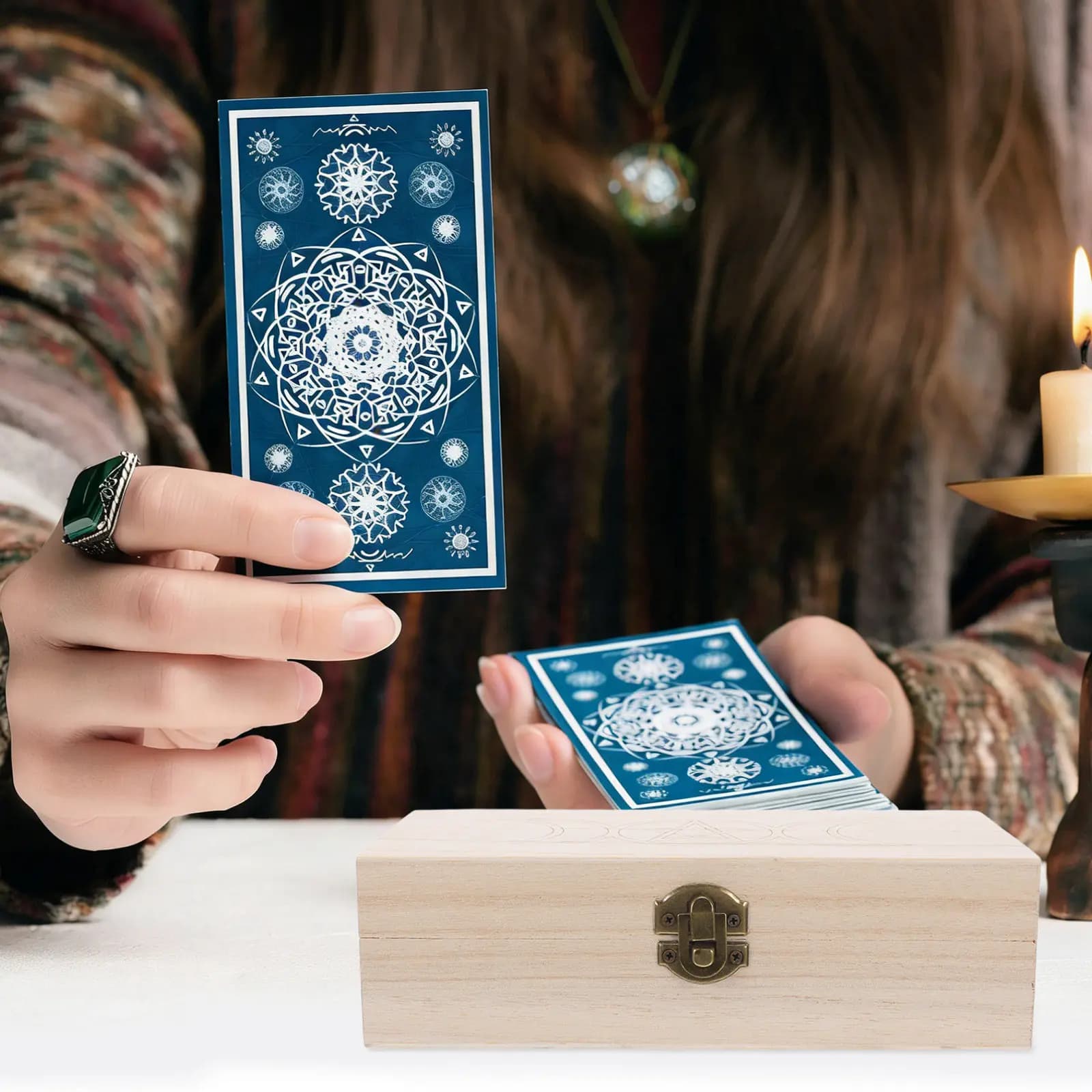 Wooden Tarot Card Storage Box with Moon Star Patterns Rustic Elegant Decorative Chest for Tarot Cards Jewelry Keepsakes Trinkets