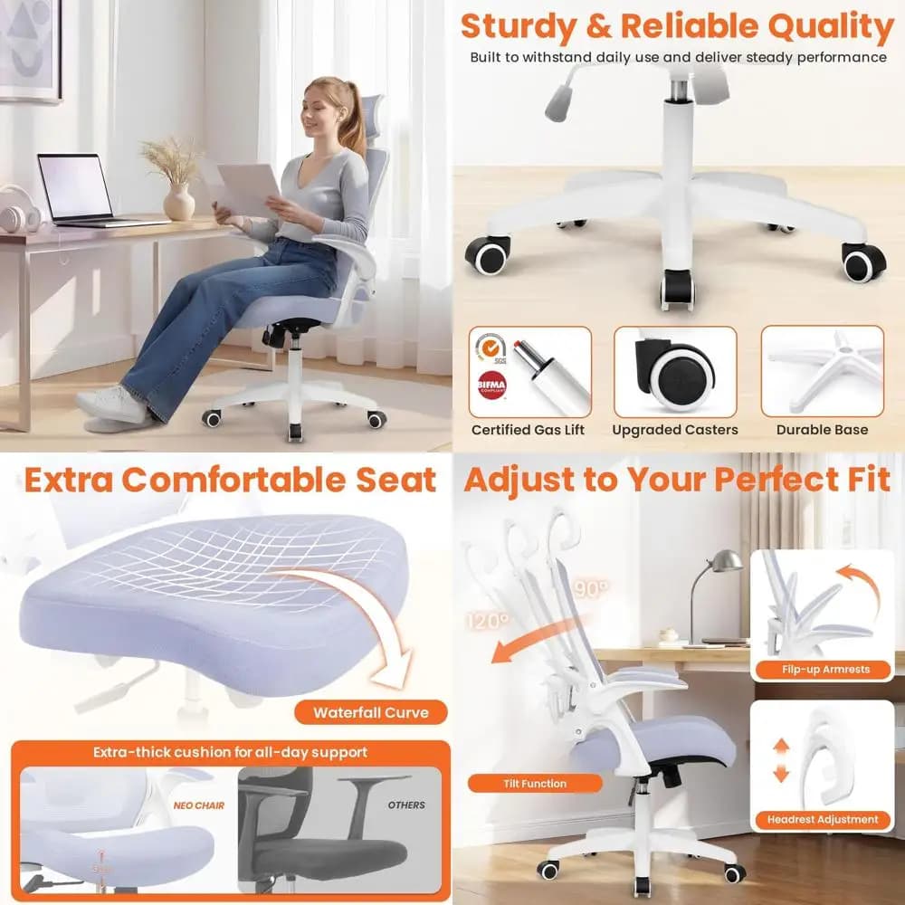Sedia da Gaming Ergonomica con Schienale Alto in Rete, Supporto Lombare Regolabile, Braccioli Girevoli e Ruote