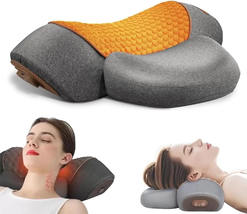 2025 Update pillow massager for neck 3 in 1 with heating and traction, memory foam to relieve shoulders and sleep help (dark gray)