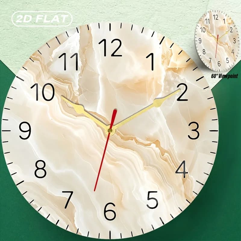 Cream Marble Texture Themed Acrylic Wall Clock, Translucent Acrylic Material Design, Quiet Quartz, Silent Non-Ticking Round Clock for Home, Office, Kitchen, Garage, Gift for Birthday, Christmas, Halloween, AA Battery (Not Included), Easy to Hang