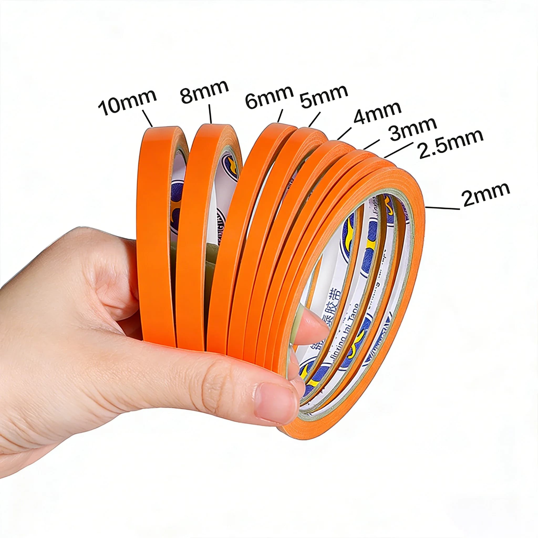 8 Rolls Orange Fine Line Masking Tape Set, 2mm-10mm x 25M Each, Multi-Purpose Adhesive Tape for Nail Art, Painting, Spray Paint,