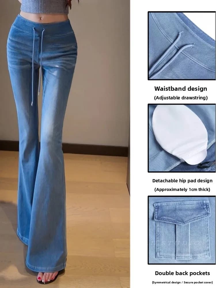 High Waist Drawstring Yoga Pants Thin Denim Flared Lightweight Summer High Elasticity Butt Lifting Ladies Jeans Casual Trousers
