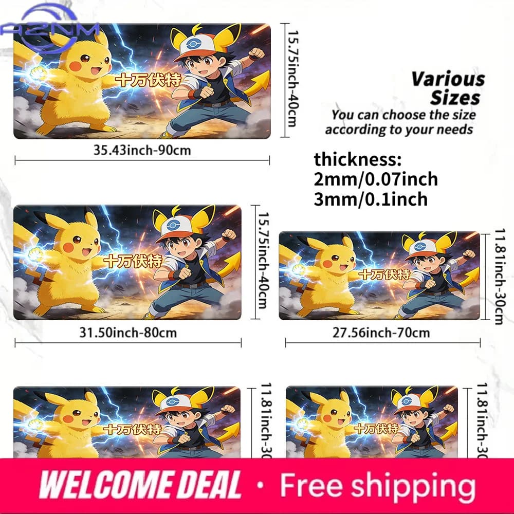 Tappetino per mouse da gioco Pokemon Ash & Pikachu Thunderbolt Battle, tappetino da scrivania antiscivolo