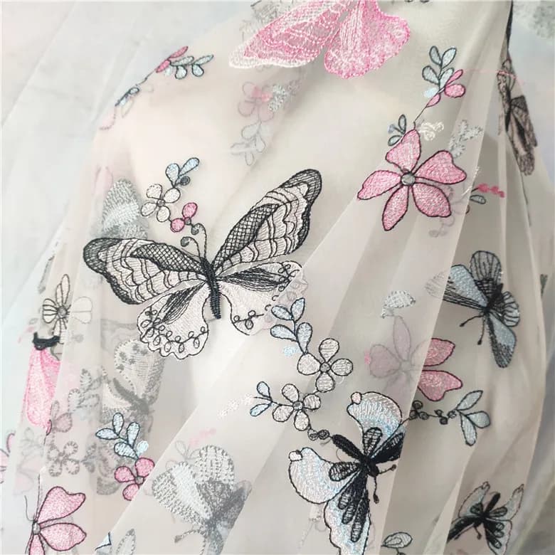 Colorful flat embroidery butterfly fabric mesh embroidery women's skirt doll clothing accessories DIY fabric SC346