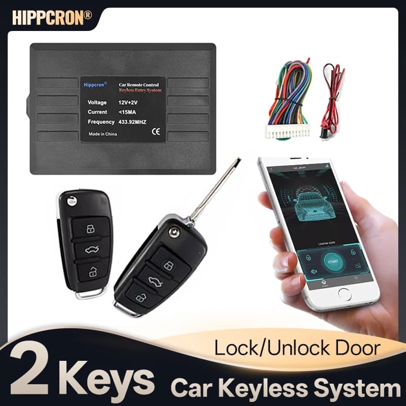 Sistema di Allarme Auto Hippcron con Accesso Senza Chiave, Chiusura Centralizzata, Kit Telecomando e Controllo App