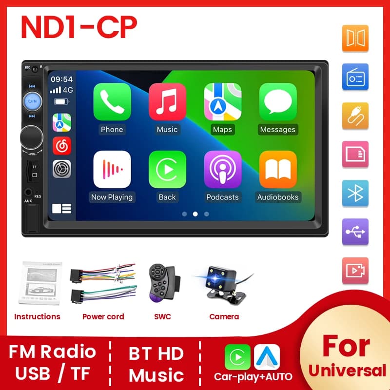 NaviFly ND1-CP MP5 player Autoradio Multimedia player 2 din Autoradio with Carplay Android Auto for universal audio FM BT