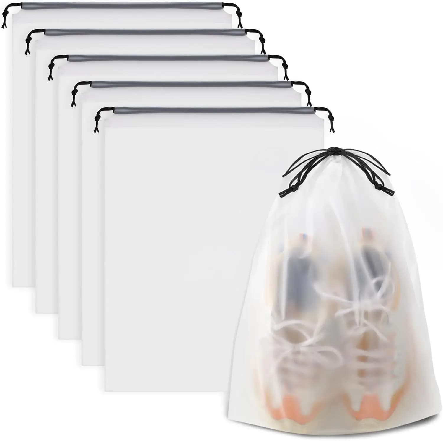 Sacche Impermeabili per Scarpe da Viaggio, Confezione da 5, Trasparenti con Coulisse, per Uomo e Donna, 40x30 cm