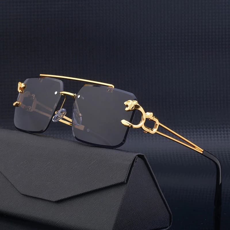 Fashion Metal Leopard Rimless Sunglasses Double Bridges Gradient Ocean Film Shades Glasses Summer Shading UV400 Eyewear