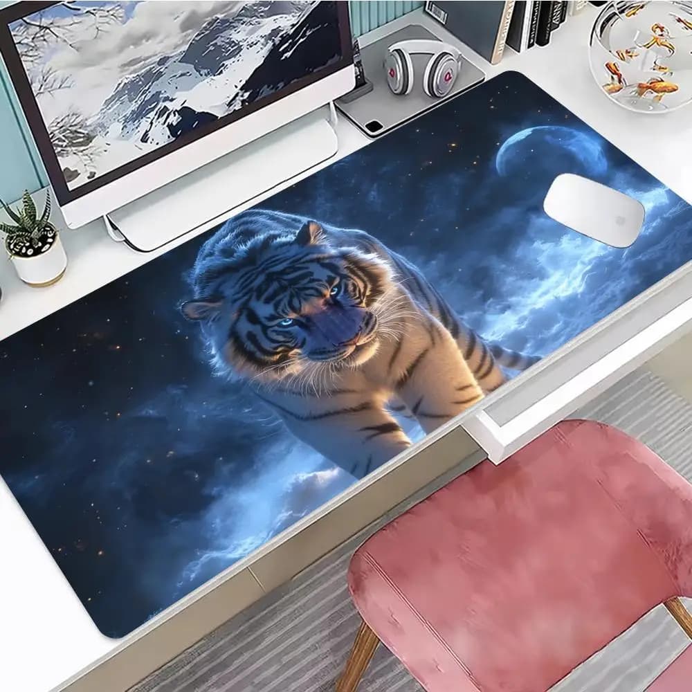 Tappetino per mouse da gioco XXL White Tiger, base in gomma antiscivolo, tappetino da scrivania grande per PC, tastiera portatile, accessori per giocatori da ufficio HYBXXC