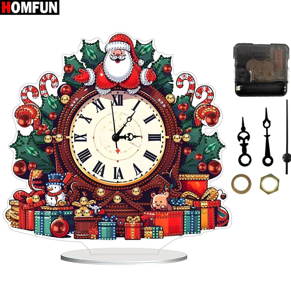 HOMFUN 5D fai da te forma speciale pittura diamante ornamento da scrivania orologio fatto a mano kit Babbo Natale ricamo decorazioni per la casa regalo di Natale