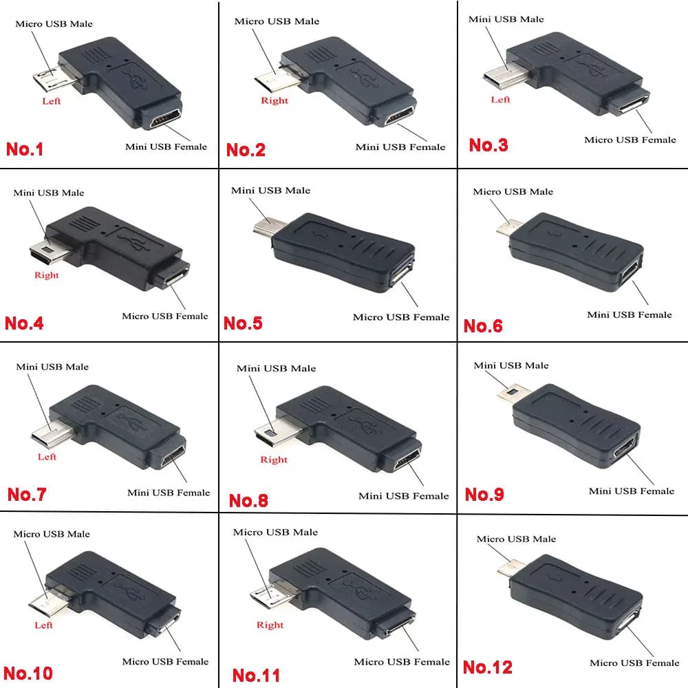 Nuovo adattatore da Mini USB a Micro USB con angolo sinistro e destro da 90 gradi, connettore Micro USB maschio a Mini USB femmina tipo B