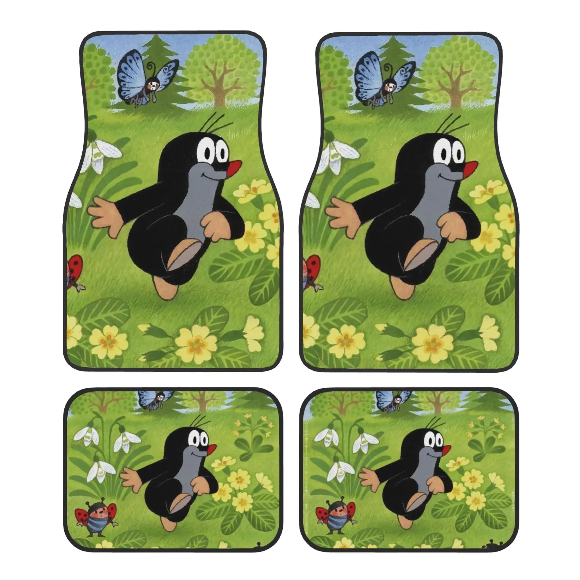Cute Happy Mole Krtek Car Floor Mats of 4 Pieces Crystal Velvet Little Maulwurf Universal Car Front Rear Carpets Foot Mats