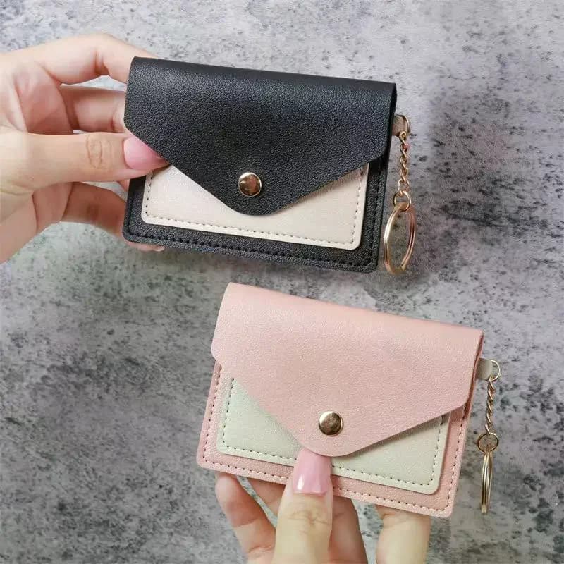 Candy Color Coin Case With Keyring Fashion Slim Pu Leather Wallet Business Credit Card Holder Short Purse Leather ID Card Holder