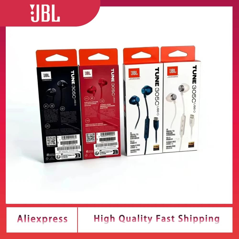 Auricolari Originali JBL Tune 305C con Cavo Type-C, Semi In-Ear, Controllo EQ, Microfono Integrato, Audio HiFi Stereo per Musica e Gaming