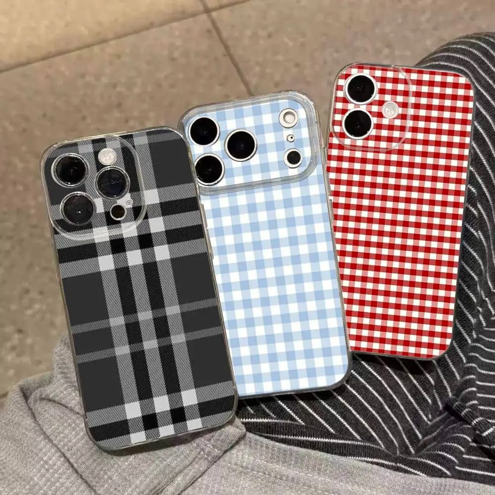 Pastel Gingham Clear Silicone Soft TPU Phone Case For iphone 17 16 15 14 Plus 13 12 Mini 11 Pro Max Shell Capa