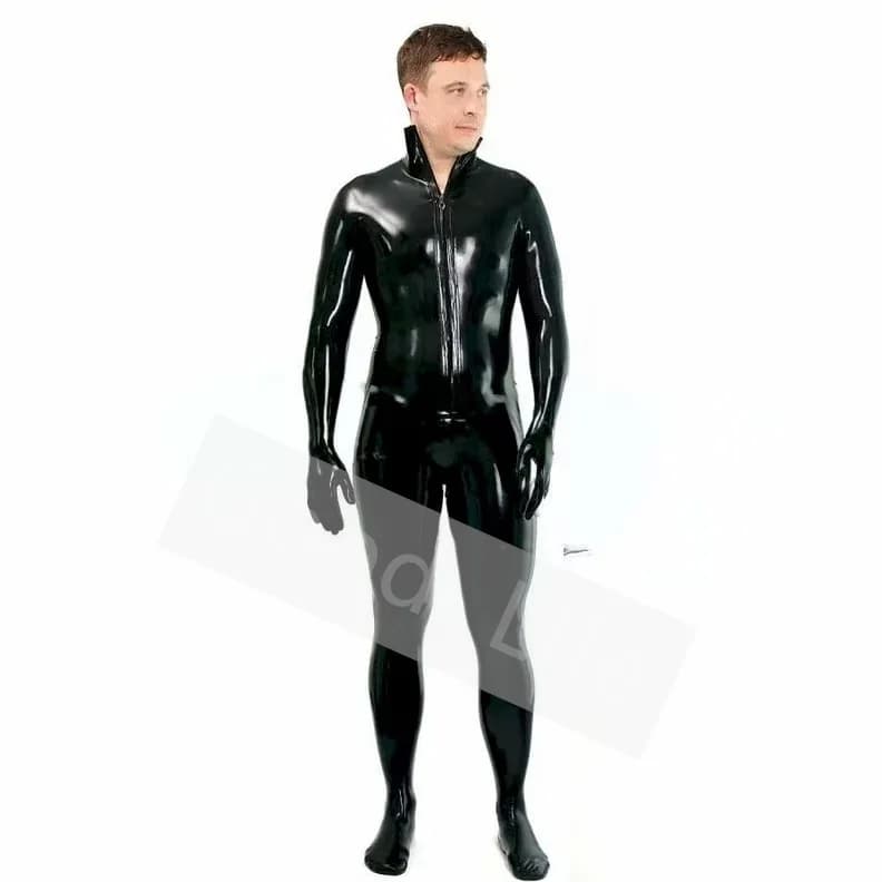 Catsuit classico da uomo fetish in lattice naturale fatto a mano con cerniera frontale Guanti e calzini attaccati in lattice di gomma Gummi