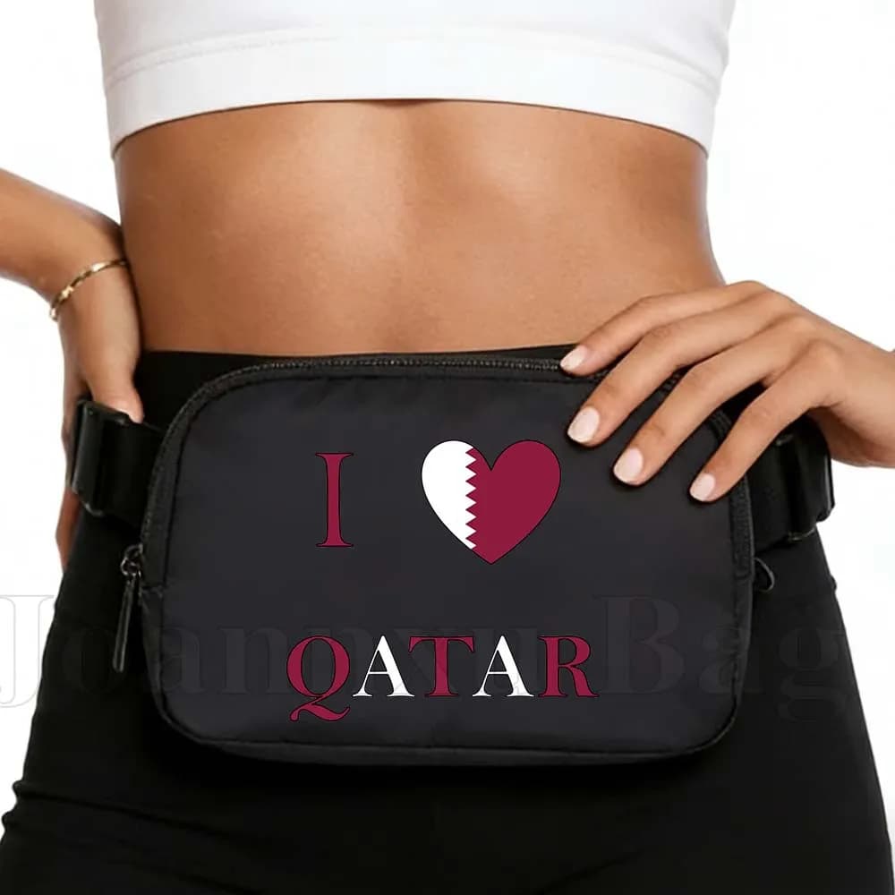 Waterproof Sports Waist Bag with Qatar Flag, for Running, Cycling, Jogging, Phone Door, Wallet, for Women