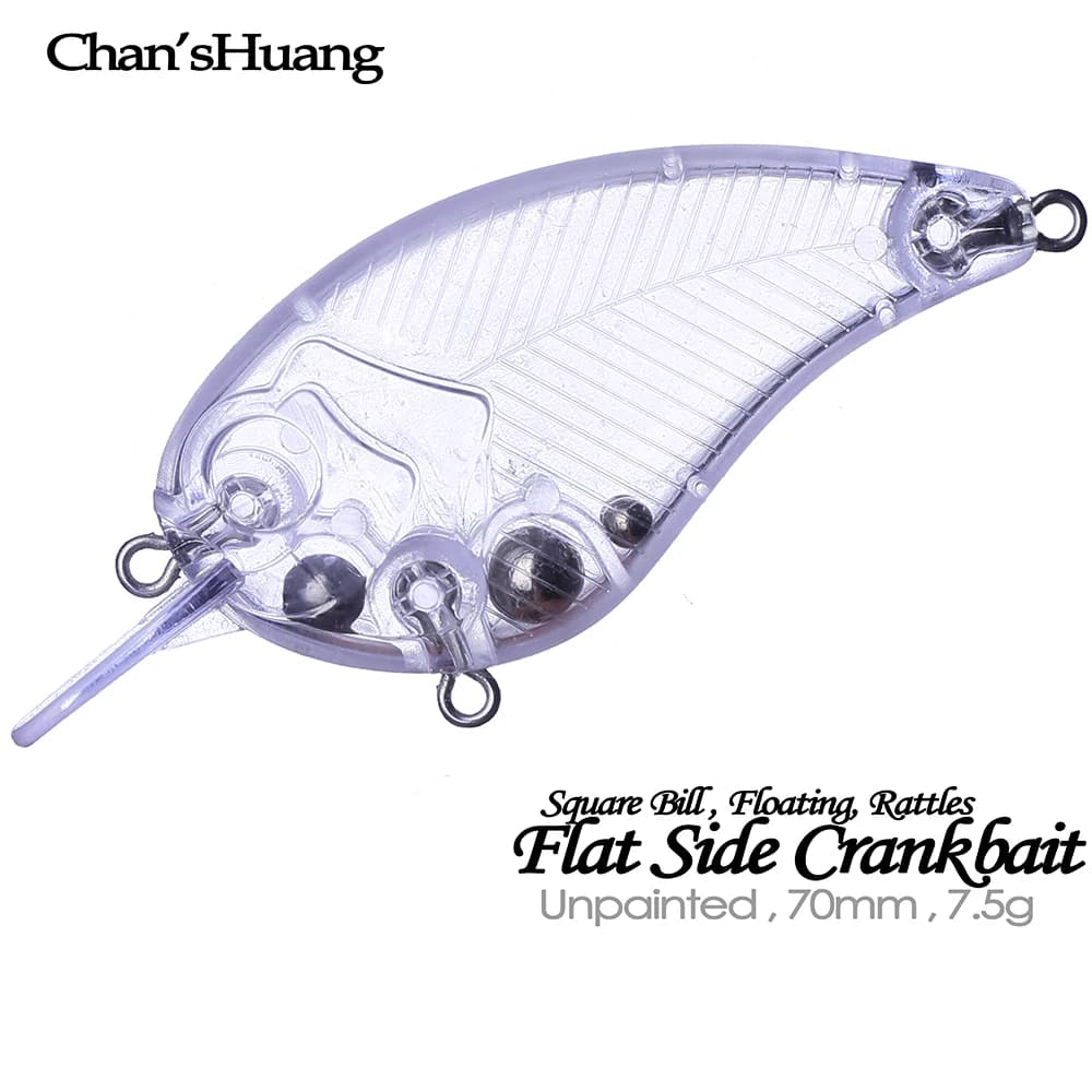 Chan'sHuang 20PCS Non Verniciato Spazi Vuoti Esca 70mm 7.5g Galleggiante Piazza Bill Lato Piatto Corpo Sonagli Crankbait Richiamo di Pesca Artificiale