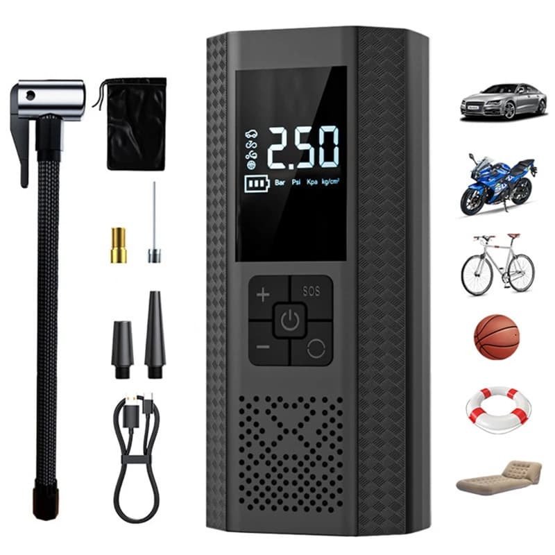 Pompa d'Aria Wireless per Auto 150PSI, Gonfiatore Elettrico Portatile per Pneumatici di Moto, Bici, Auto e Palloni