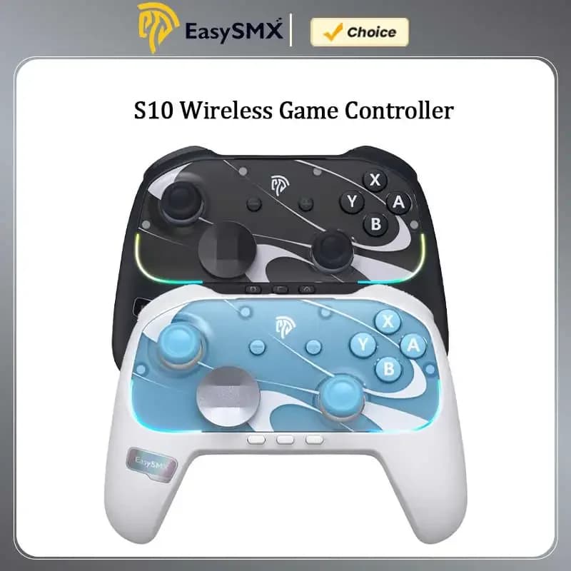 EasySMX S10 Gamepad Wireless con Joystick TMR e Controller RGB Compatibile con Switch 1/2/PC/Telefono/TV/Steam, Funzione Wake Up, Per Pokemon