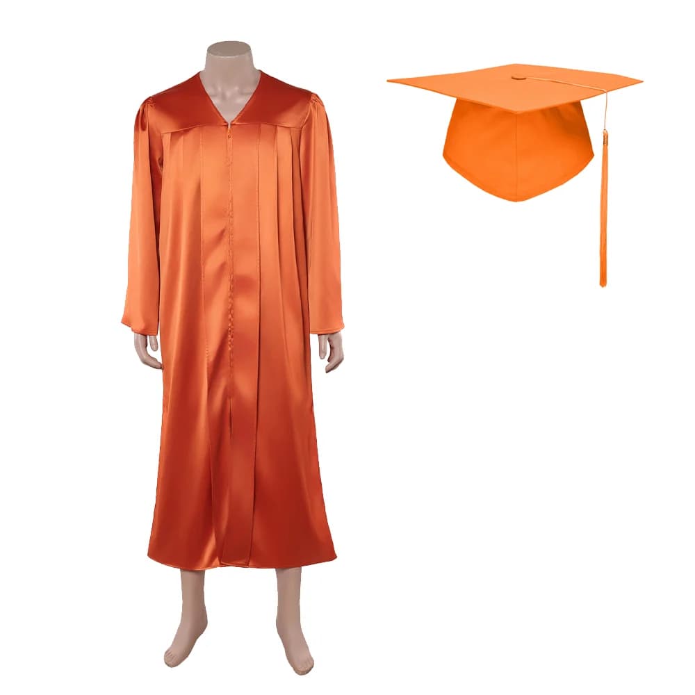 Costume da Laurea Unisex Dustin Cosplay Henderson, Toga Arancione con Cappello per Uomo e Donna, Travestimento per Halloween