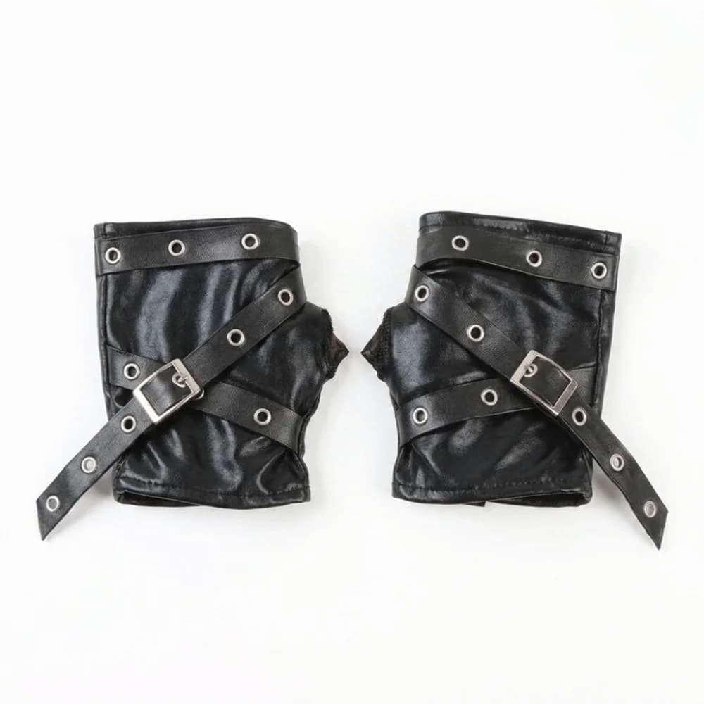 Retro Rivet Half-finger Gloves Black Hip Hop Fingerless Mittens Korean Style Hip hop Arm Cover Stage