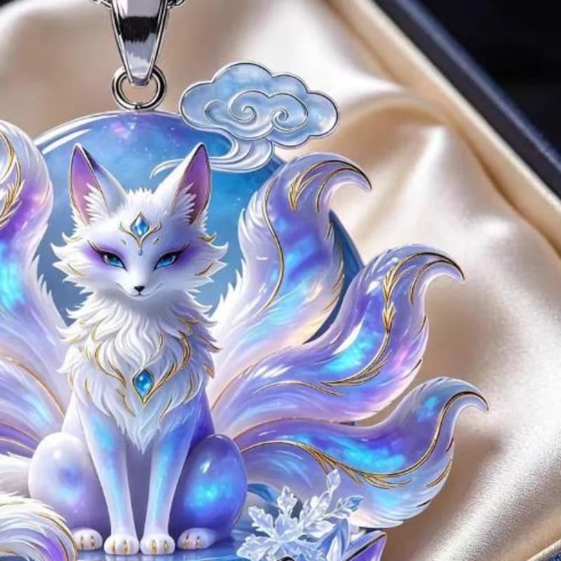 Nine Tailed Fox Enamel Pendant Necklace Vibrant Color Chinese Mythology Design Fashion Jewelry for Women Party Accessory