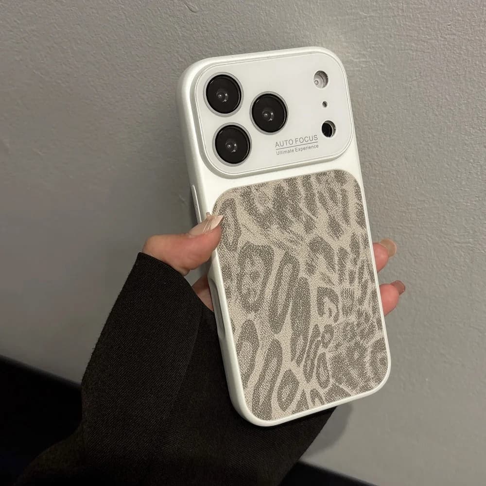 Custodia per telefono di lusso in pelle PU con stampa leopardata per iPhone 17 16 15 14 13 Pro Max, opaca, antiurto, con ampio finestra per la fotocamera