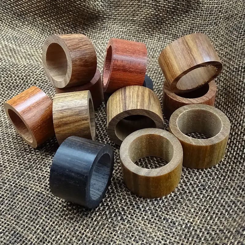 DIY Hollow Wood Ring Blank Through Hole, Ebony Green Sandalwood Rosewood Ring Tube for Aromatherapy Diffuser Thumb Ring