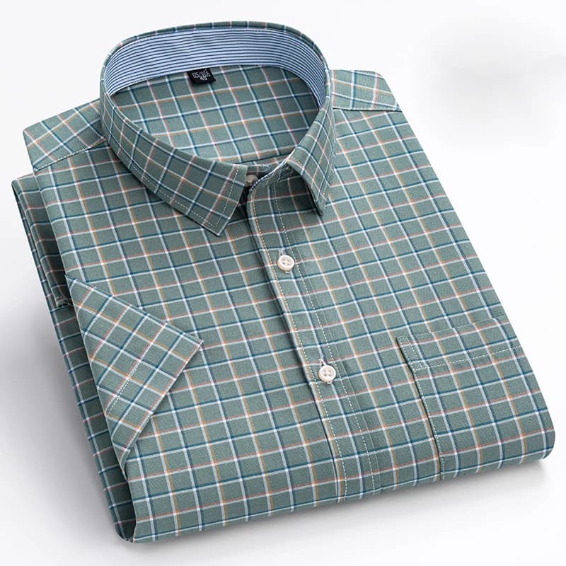 2024 nuovi uomini 100% cotone camicia a maniche corte tasca sul petto singolo lavoro Casual Standard-fit Plaid a righe camicie Oxford 100KG
